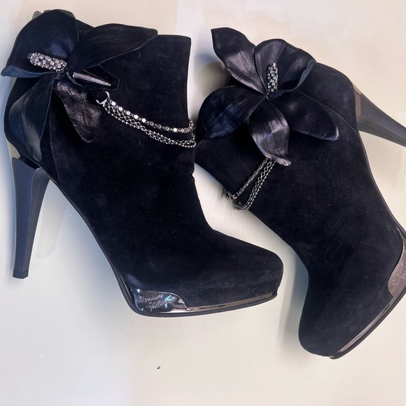 Marino Fabiani Shoes - Marino Fabiani Made in Italy Black Stiletto Heeled Boots with Satin Bow